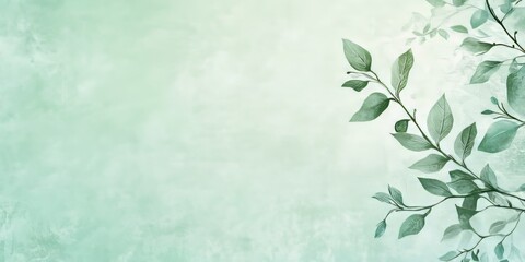 Delicate Green Leaves on a Soft Mint Background