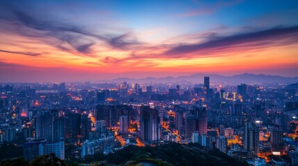 Glowing City Lights Under Evening Sky