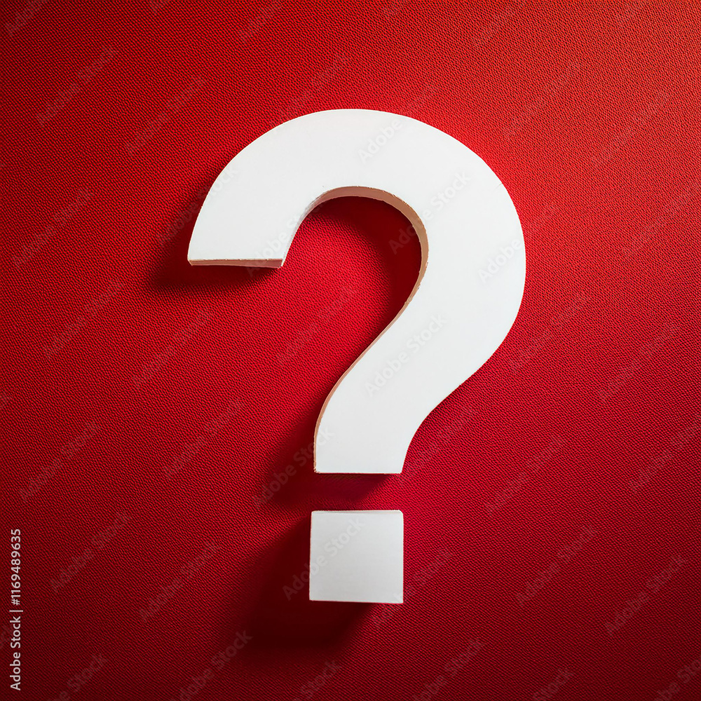 Fototapete White question mark symbol on red background. FAQ and QA. Problem solution.