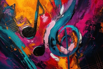 Vibrant abstract musical notes art colorful background digital artwork