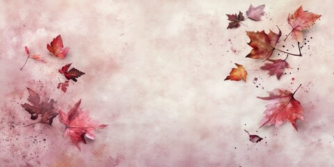 Autumn Leaves Scattered on a Pink Background