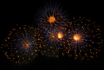 Fototapeta premium Firework celebrate Happy New Year 2025 anniversary party in night background. Beautiful Fireworks Concept.