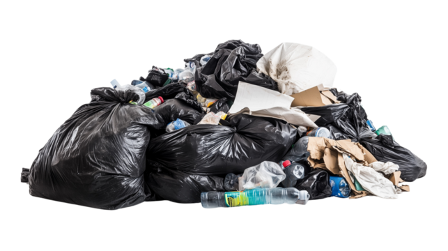 A Pile of trash or garbage isolated cutout in a PNG file with, on a Transparent Background