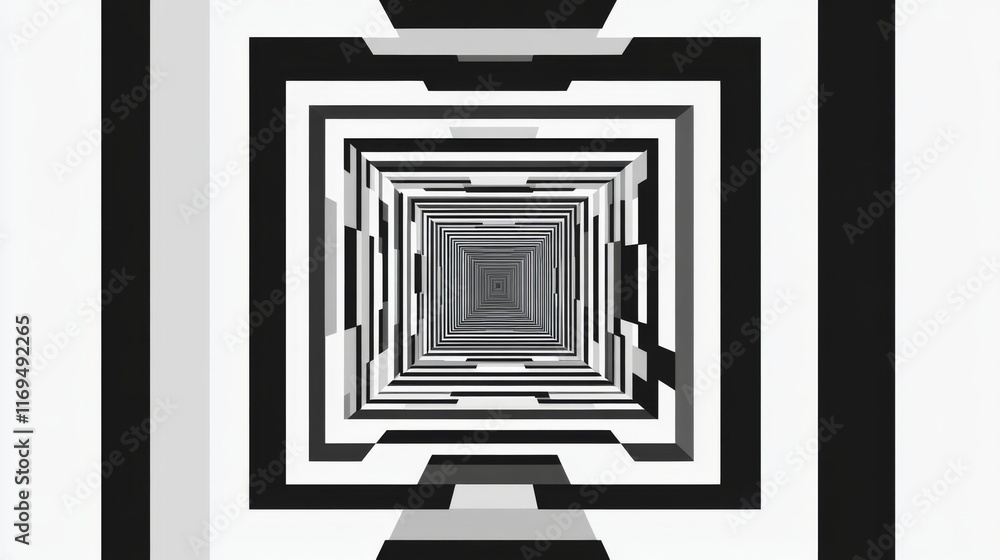 Aufkleber abstract black and white square tunnel receding into the distance, creating a sense of depth and per