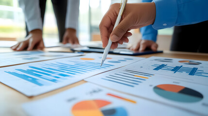 Team reviewing financial data and charts.