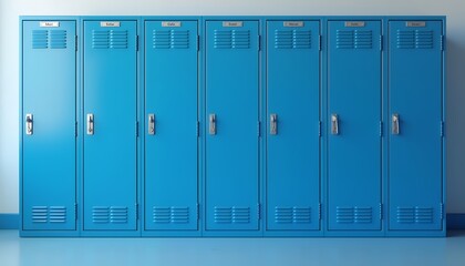 Row of Blue School Lockers in a Corridor: A Clean and Organized Storage Solution