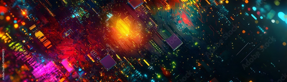 Aufkleber a vibrant and dynamic abstract representation of digital technology, showcasing colorful lights and 