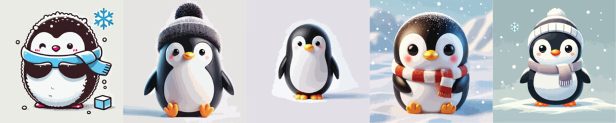 collection of cute and penguin vectors