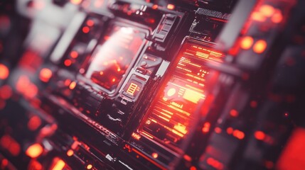 Fototapeta premium Cyberpunk Control Panel: Red Glowing Digital Interface
