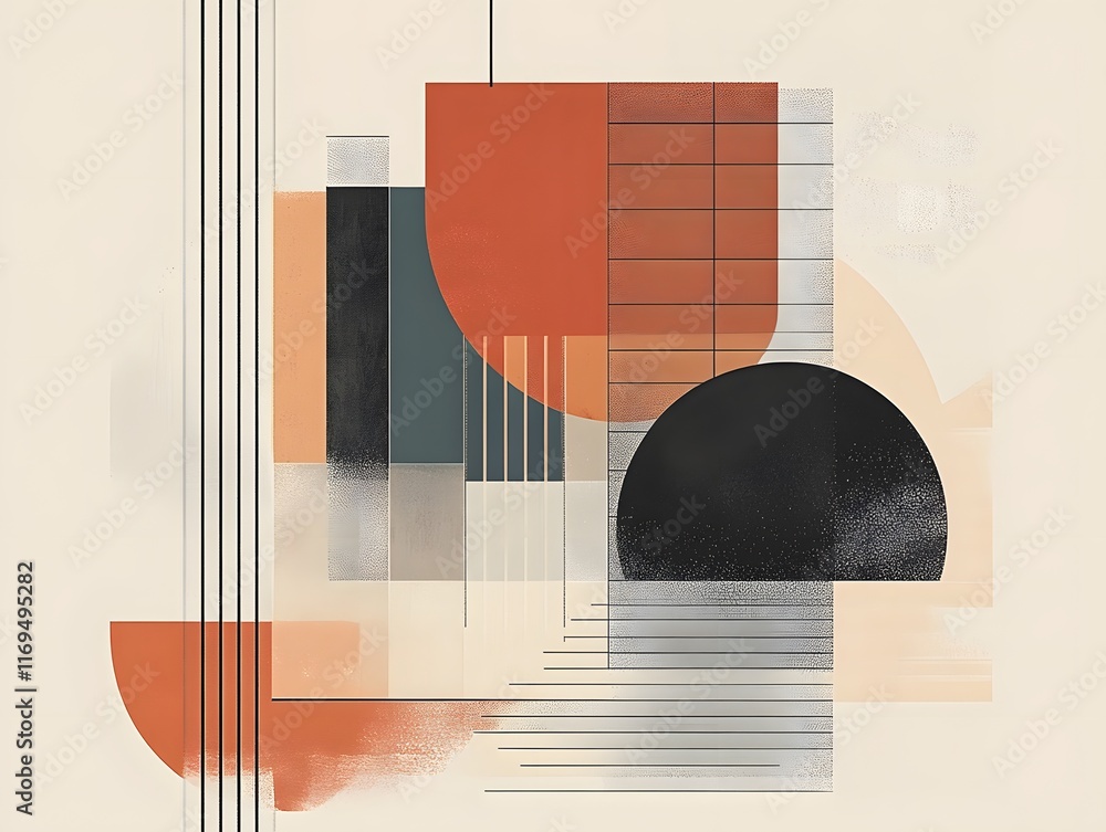 Poster an abstract composition featuring geometric shapes and a harmonious color palette. the design blends