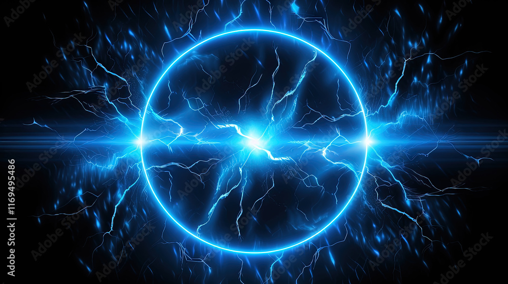 Poster lighting flash in the shape of circle. ring of thunderstorm lightning as a portal