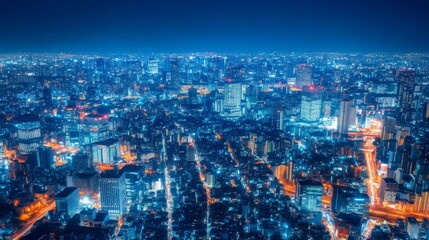 Obraz premium Moody Urban Skyline at Night with Dramatic Reflections