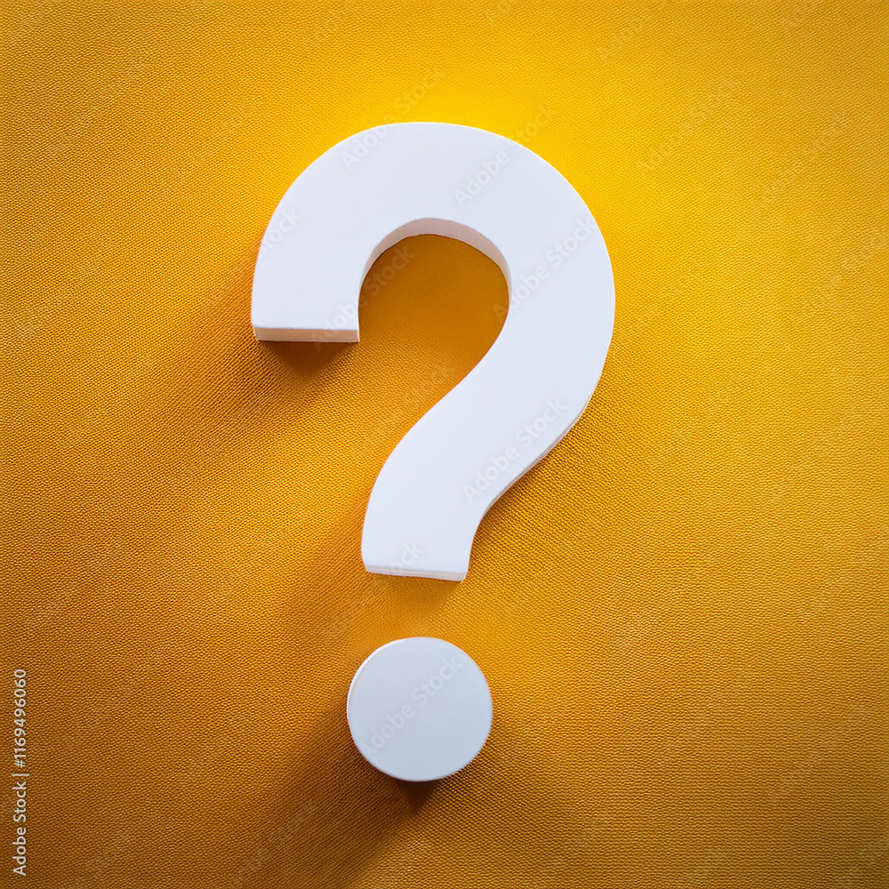 Poster white question mark symbol on yellow background. faq and qa. problem solution.