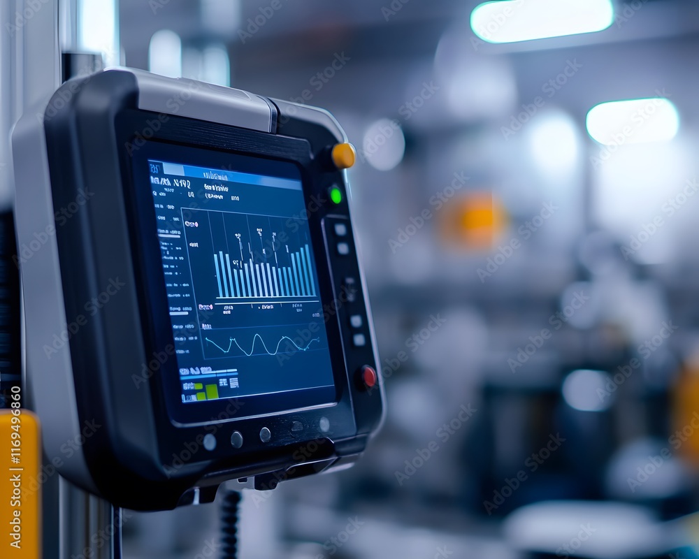 Poster a close-up image of a digital control panel displaying complex data. this innovative technology repr