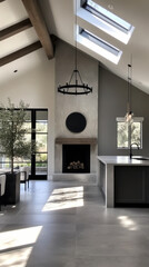 Modern kitchen interior with elegant decor and natural light creating a serene atmosphere