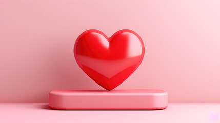 Valentine's Day card with shiny 3D heart in pink studio room