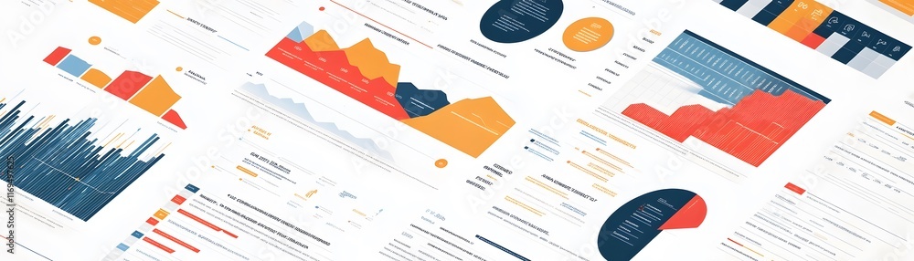 Poster a collection of colorful and informative graphs and charts representing various business data. ideal
