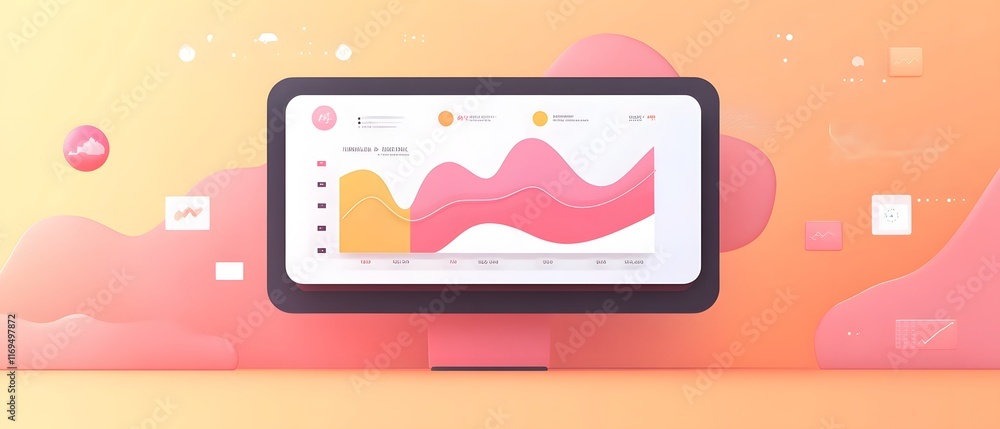 Poster a digital display featuring colorful graphs, illustrating data trends and analytics in a modern work