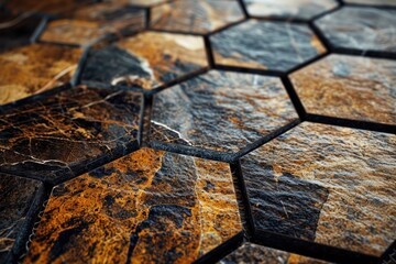 Abstract Wood Hexagon Tiles: Unique Mosaic Pattern for Wall and Floor Decoration