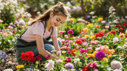 Woman takes care of flowers