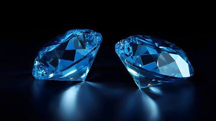 Two brilliant blue gems sparkle on a dark surface.