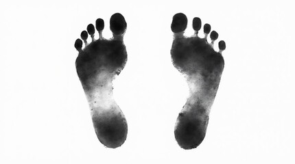 Monochrome Artistic Ink Print of Human Footprints on White Background Artwork