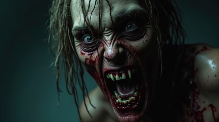 Grotesque Undead Creature in a Frightening Close-Up Horror Scene
