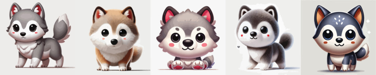 collection of cute and wolf vectors