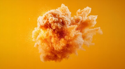 Abstract orange cloud of dust or powder explosion against a vibrant yellow background.  A dynamic and energetic image with a splash of color.