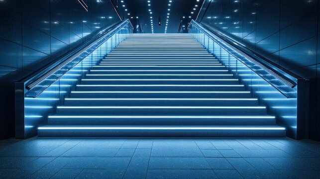 Modern illuminated stairway in a building.