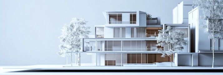 Architectural Blueprint Banner: Modern Designer Miniature Townhouse Model with CAD Details