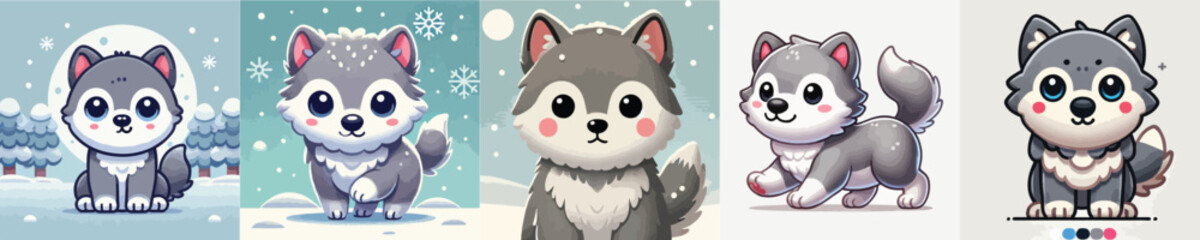 collection of cute and wolf vectors