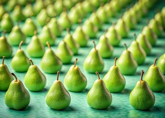 Tiny green pears repeat in a charming tilt-shift image; their sweet texture forms a delightful fruit background.