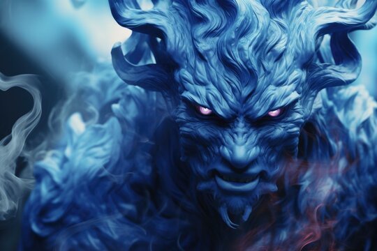 Beautifully Colourful Blue Devil - A Dreamlike Mythical Creature with Horns created by Generative AI