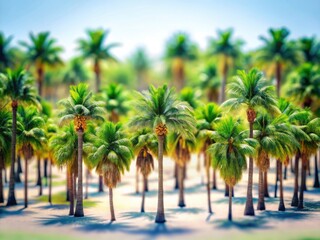Fototapeta premium Tropical palm trees, digitally rendered in miniature, isolated on white, high resolution, tilt-shift style.