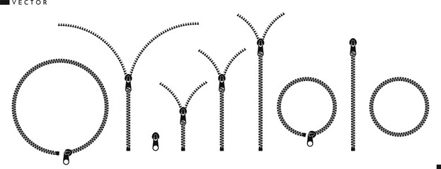 Zipper silhouette. Isolated zippers vector. Abstract zip icon 