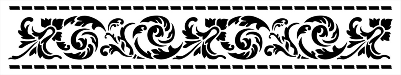 Decorative border with plant ornament. Decorative stencil for applying paint and decorative coatings. Interior and exterior design, fabric and furniture decoration. Plotter or laser cutting.