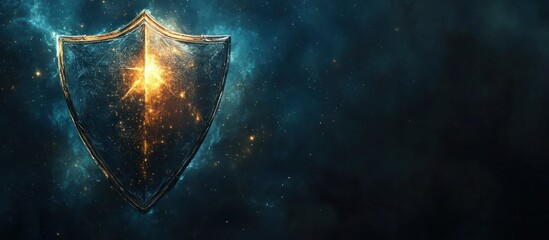 Fototapeta premium Powerful glowing mystic shield of intrepid cosmic energy amidst a dramatic futuristic battle scene radiating strength protection and defense against formidable forces