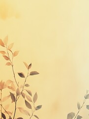 Delicate Branches With Pale Leaves Against A Soft Yellow Background
