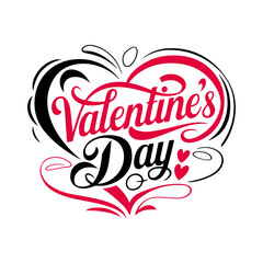 Happy Valentine's Day, lettering calligraphy with cute heart shape. Typography T-shirt design.