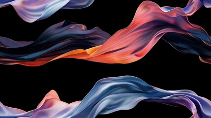 Obraz premium Three abstract paintings on black backgrounds with unique colorful flowing fabrics