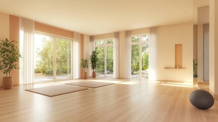 Fototapeta premium Serene Exercise Space with Warm Tones and Natural Light