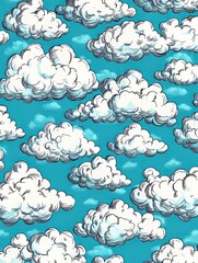 Fototapeta premium A Seamless Pattern Of Fluffy White Clouds In A Blue Sky
