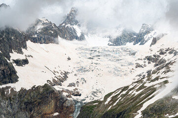 Obraz premium Pre de Bar glacier. Melting Glacier in the Alps. Val Ferret, Courmayeur, Aosta, Italy. Tour du Mont Blanc. Mountains, Panorama