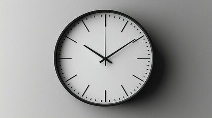 Minimalist clock on white wall showing time.