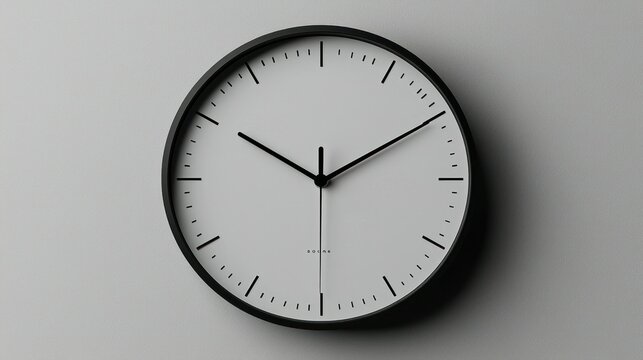 Minimalist clock on white wall showing half past two.