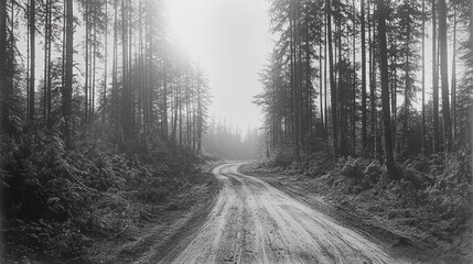 Winding Forest Road Through Tall Pine Trees