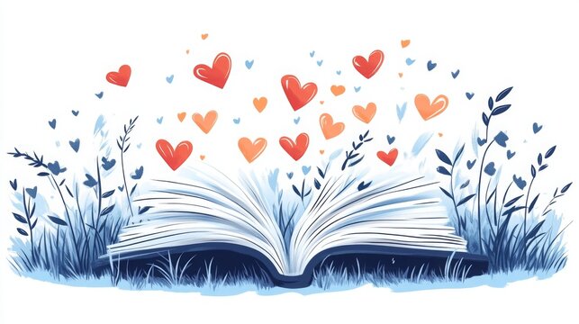 As pages change into flying hearts, a playful open book becomes a spring of love, signifying the universal sharing of love and knowledge. -