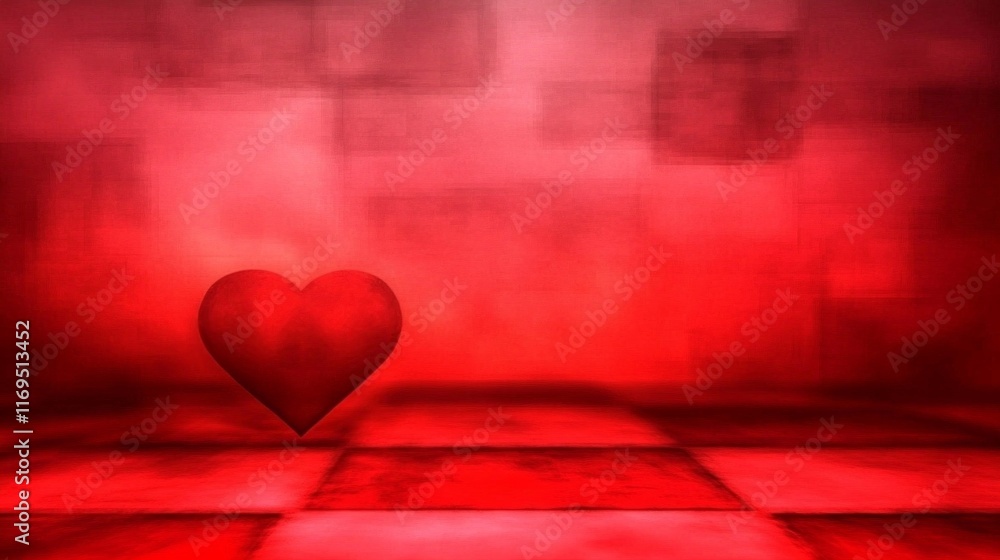 Poster elegant gradient background blending deep crimson into soft blush pink with floating heart outlines 