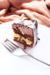 Piece ok cake. Tradional dessert present in birthday's parties. Chocolate cake.